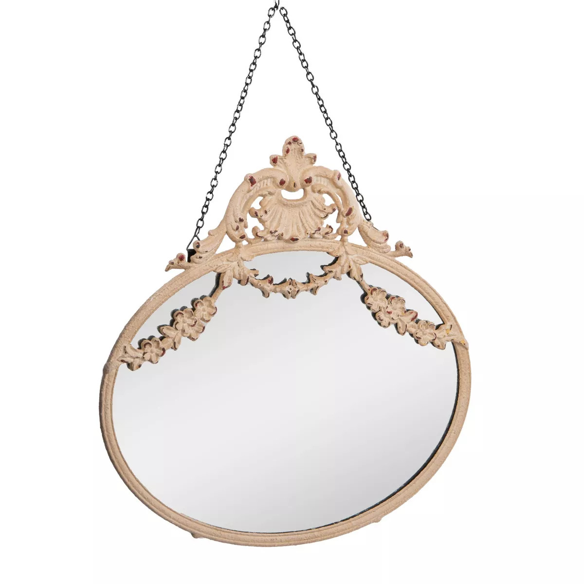 Storied Home Vintage Pewter Framed Wall Mirror with Decorative Chain Cream | Target