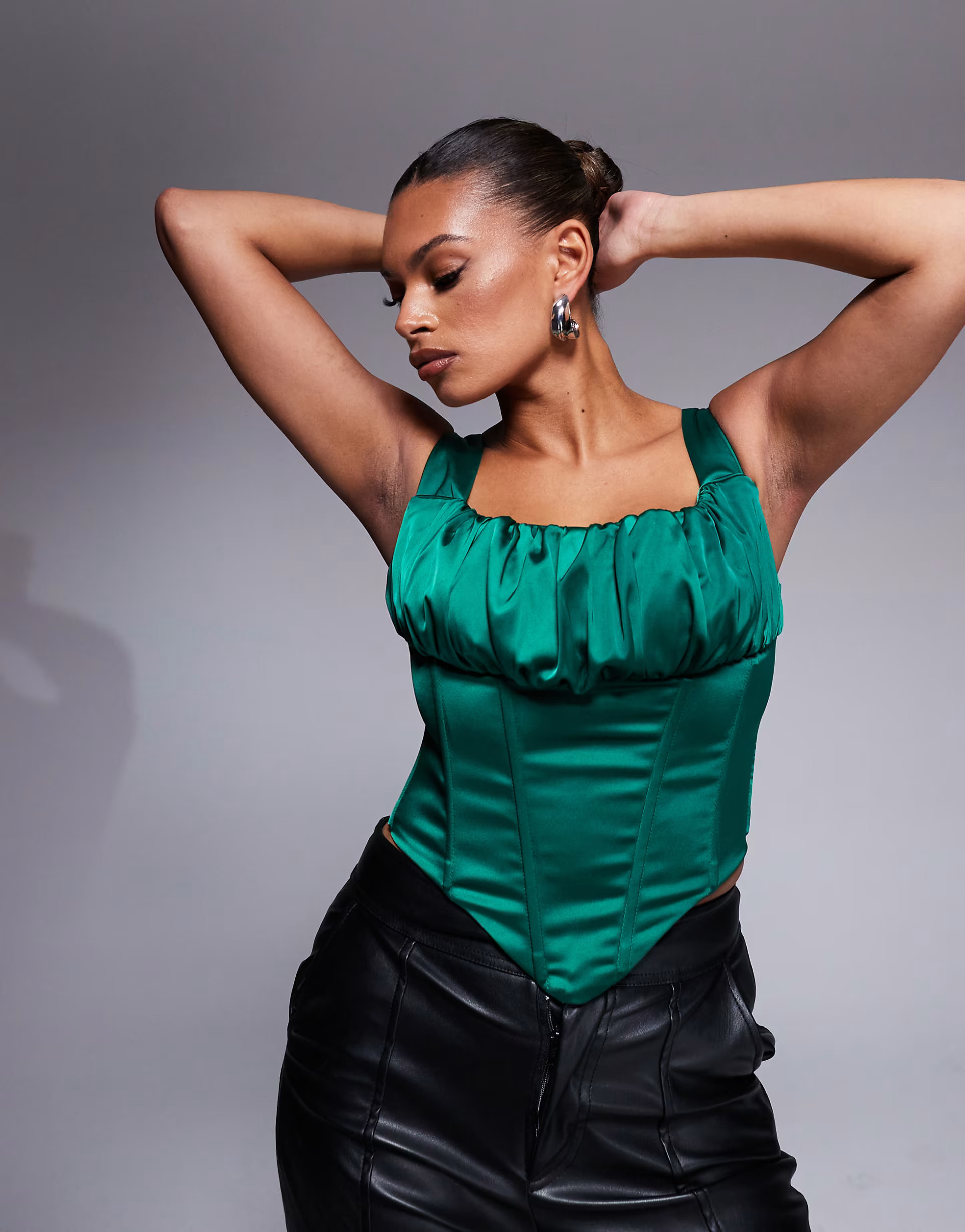 Taideux fuller bust Alyssa satin corset top with boning in emerald green | ASOS (Global)