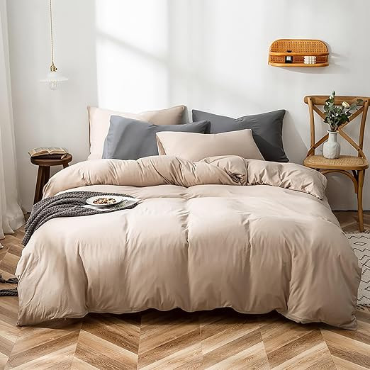 Luxlovery Cream Coffee Comforter Set Queen Beige Khaki Bedding Comforter Set Solid Dark Champagne... | Amazon (US)