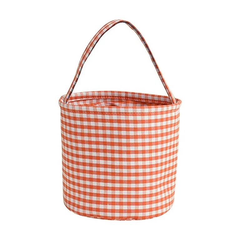 Halloween Gingham Tote Basket New Jute Canvas Bucket Halloween Decoration Gifts, Orange | Walmart (US)