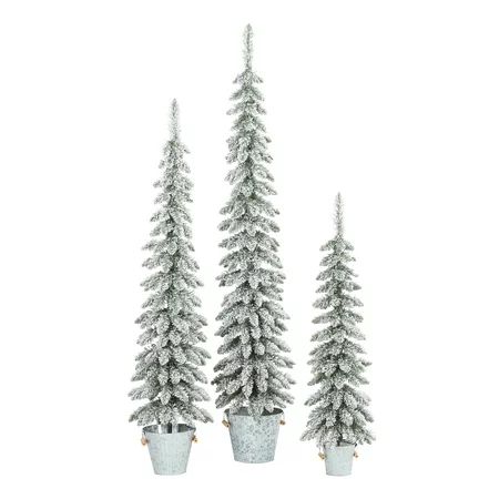 Holiday Time Flocked Pine Tree with Galvanized Metal Bucket Decorations, Multiple Sizes, Set of 3 | Walmart (US)