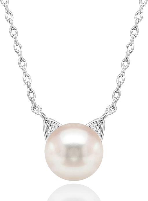 14K Gold Plated Sterling Silver AAA+ Freshwater Cultured Pearl Cat Pearl Pendant | Amazon (US)