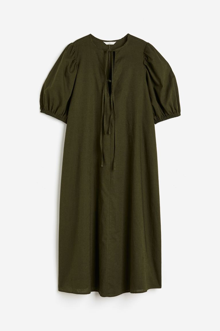 Tie-detail linen-blend dress | H&M (UK, MY, IN, SG, PH, TW, HK)
