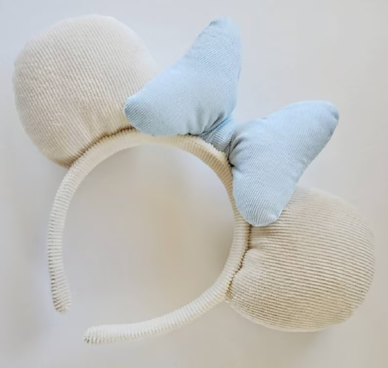 Soft Ivory Corduroy Mouse Ears With Baby Blue Corduroy Bow off White Bridal Mouse Ears - Etsy | Etsy (US)