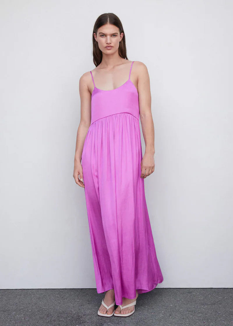 Lange satijnen jurk -  Dames | Mango Nederland | MANGO (NL)