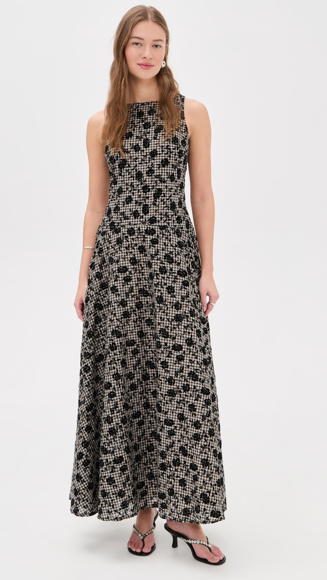 Another Girl Floral Flocked Gingham Maxi Dress | Shopbop | Shopbop