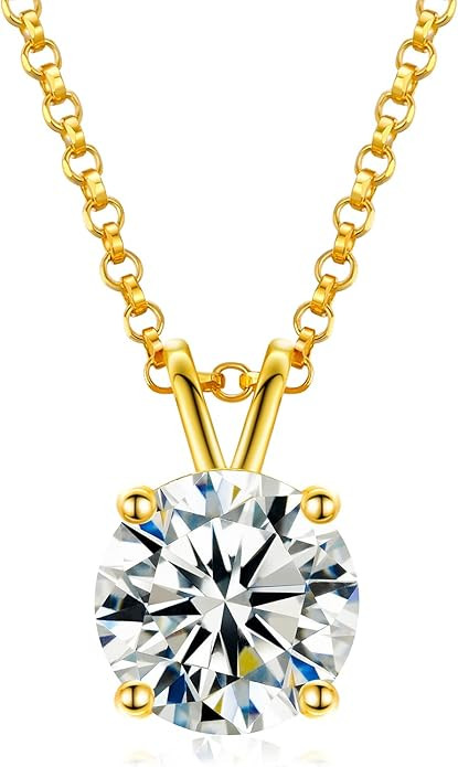 TUHE Moissanite Necklace 0.1-12 Carats 18K Gold Vermeil 925 Sterling Silver Necklace 3-15MM Solit... | Amazon (US)