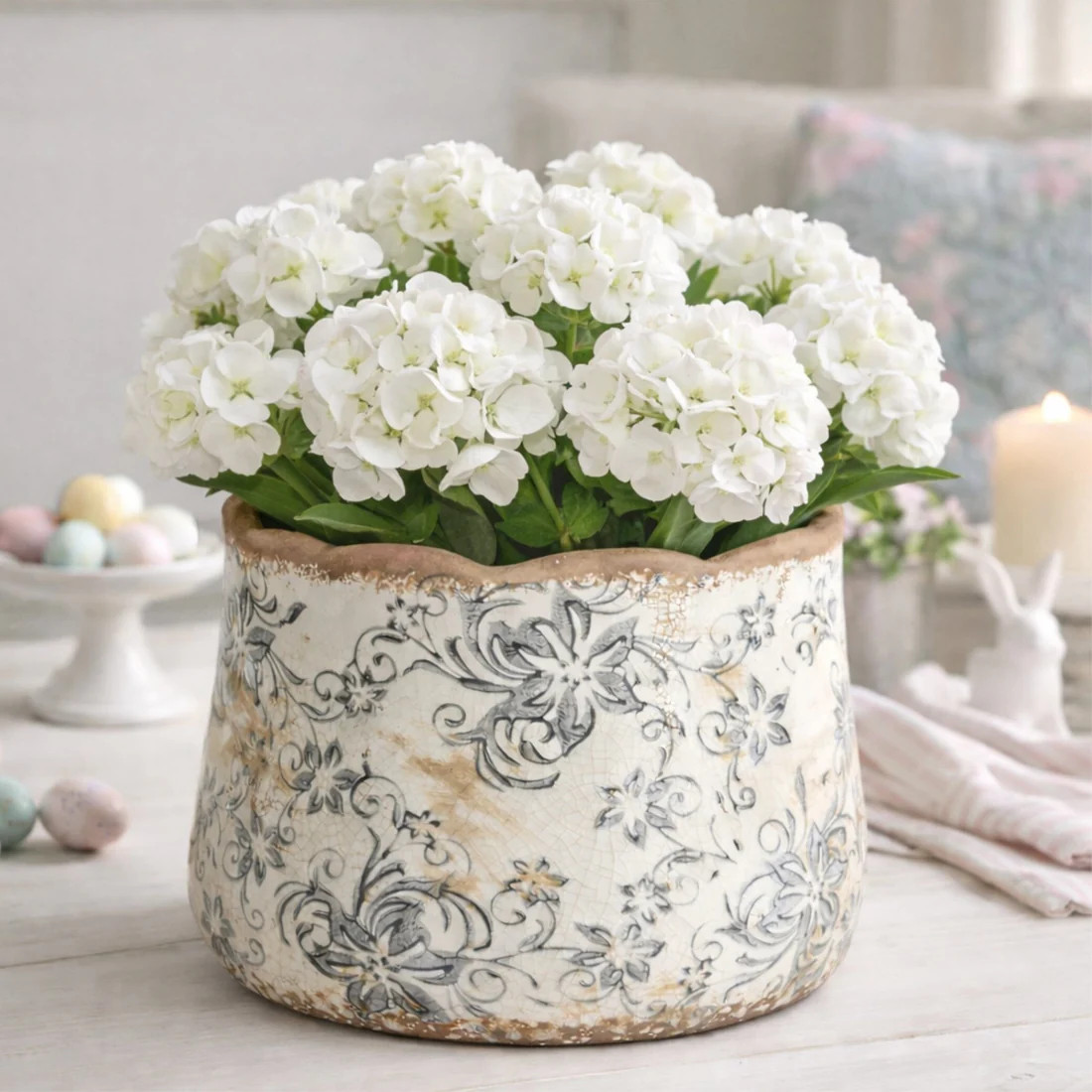 7\u201d Tuscan Ceramic Gray Scroll Planter | Nearly Natural | Nearly Natural