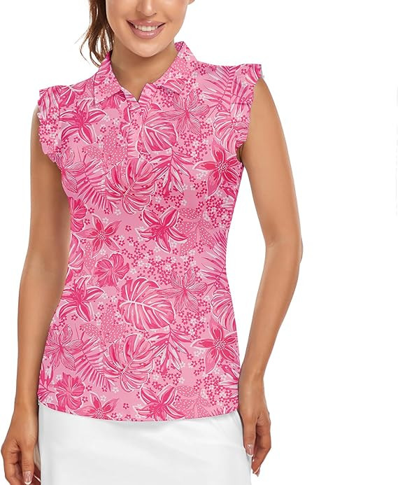 Womens Sleeveless Golf Shirt Ruffle Sleeve Polo Shirts Moisture Wicking Golf Apparel Tennis Shirt... | Amazon (US)