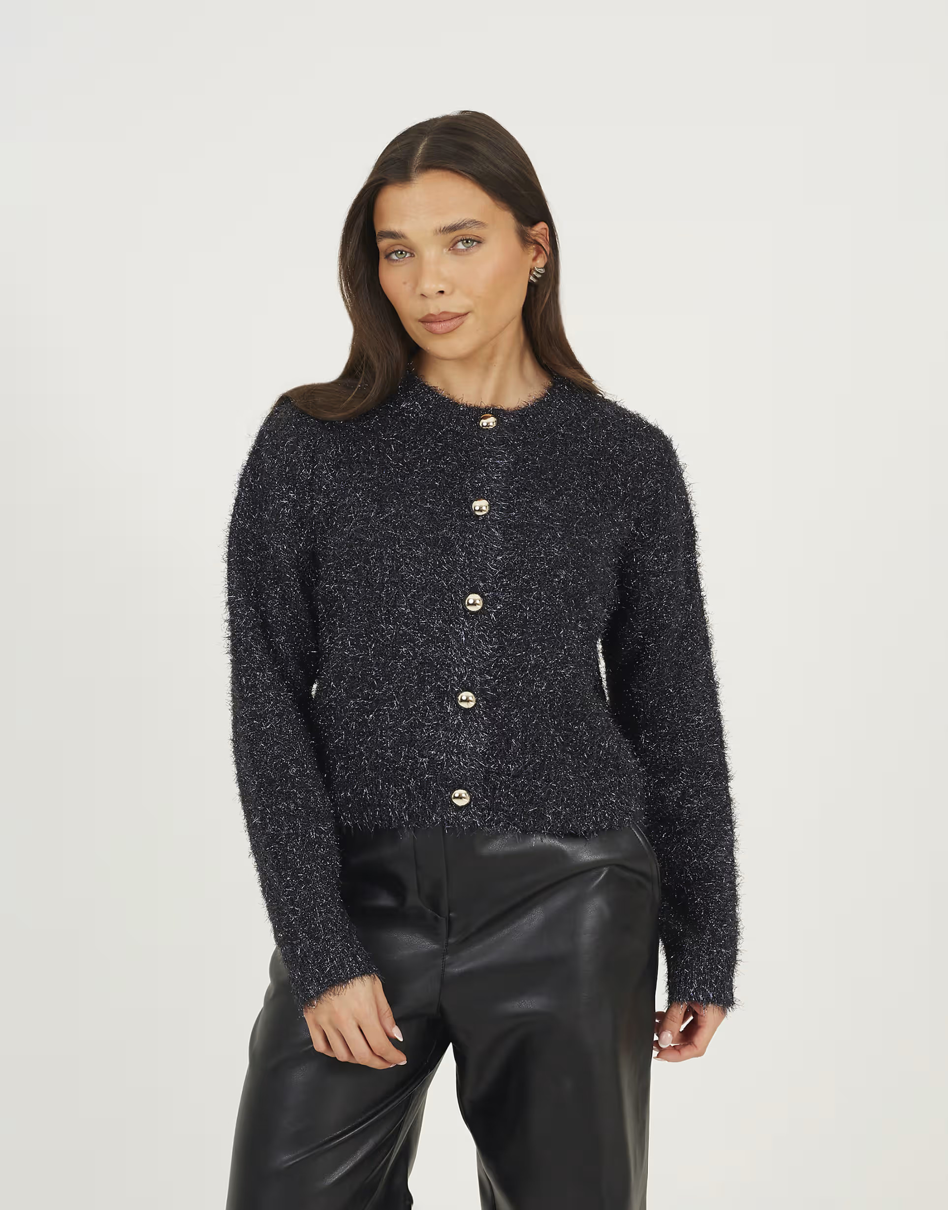 Brave Soul Fluffy tinsel knit cardigan in navy | ASOS (Global)