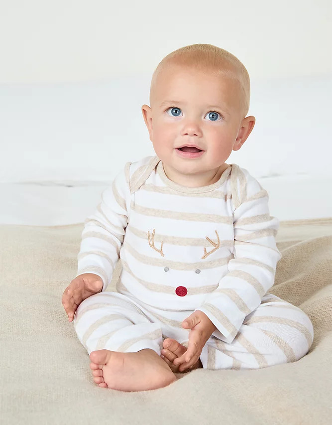 Organic Cotton Jingles Neutral Stripe Sleepsuit (0–24mths) | The White Company UK & ROW