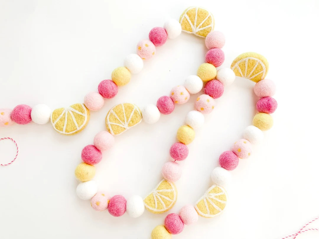 Lemonade Dot Felt Ball Garland, Bunting, Banner - 50 Felt Balls/Shapes - 2 Color Options - Bright... | Etsy (US)