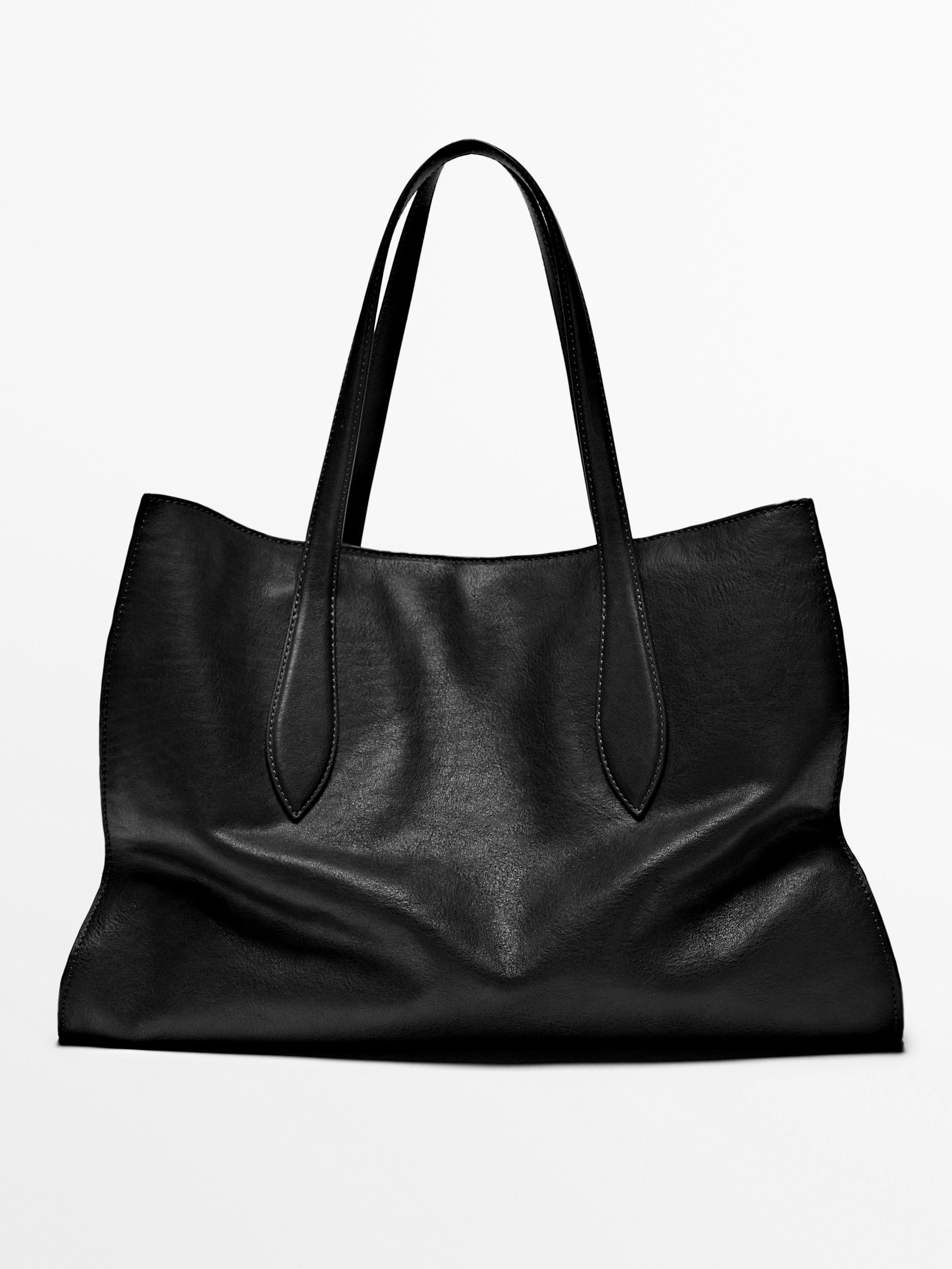 Nappa leather maxi tote bag | Massimo Dutti UK