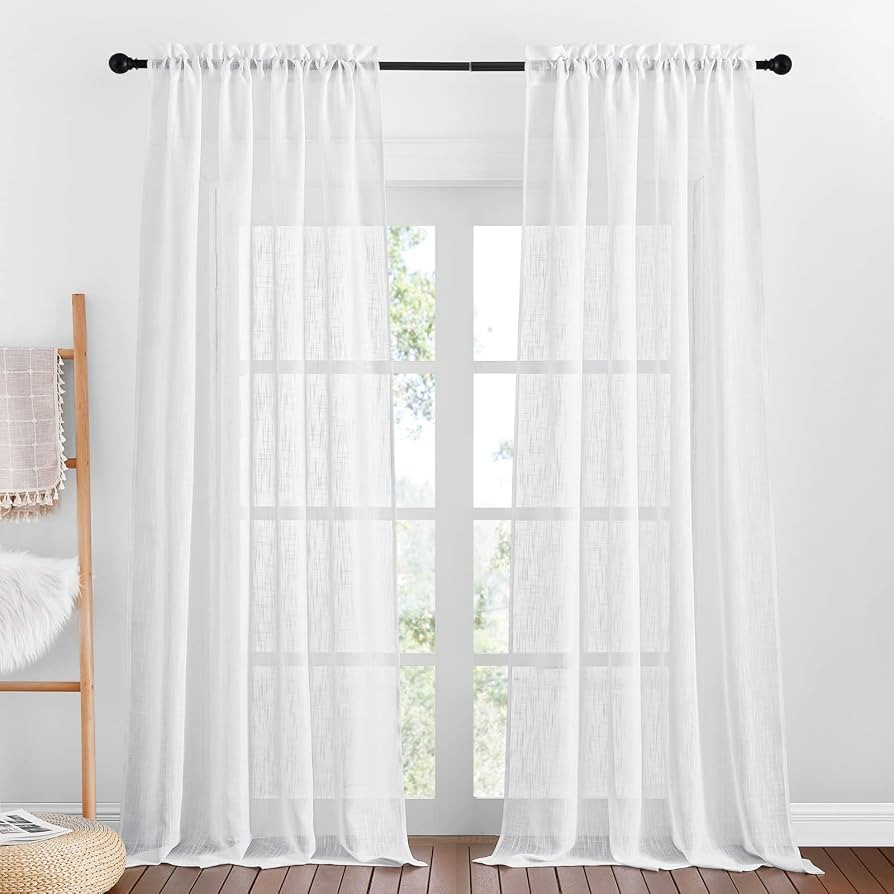 PONY DANCE White Net Curtains - Voile Curtains 95 drop pair Natural Living Room Front Door Net Cu... | Amazon (UK)
