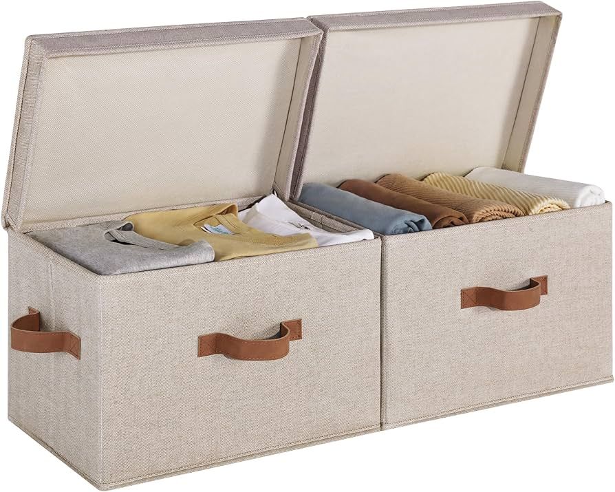 StorageWorks Closet Storage Bin with Lids, Decorative Storage Boxes with Handles, Fabric Storage ... | Amazon (US)