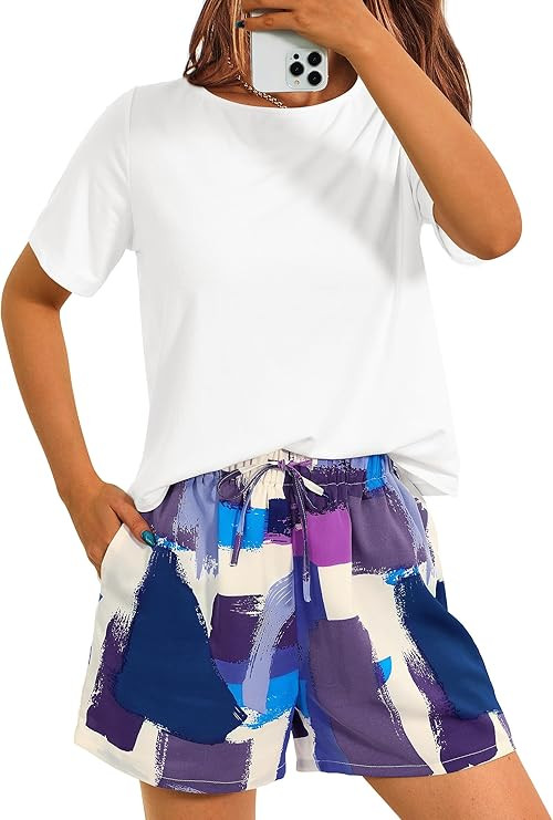 PRETTYGARDEN Women's Summer 2 Piece Outfits Lounge Sets Short Sleeve Tee Shirts Tops Blouses Pock... | Amazon (US)