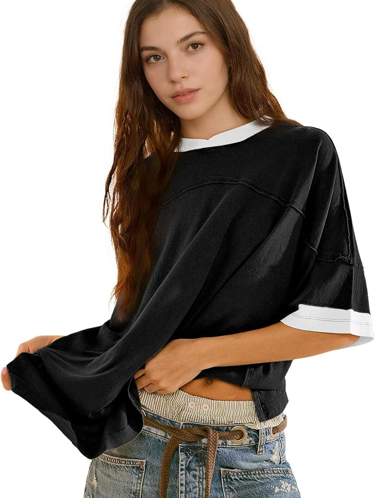 Songling Womens 3/4 Length Sleeve Casual Loose Fit Summer Tee Shirt Basics Cotton t Shirts Trendy... | Amazon (US)