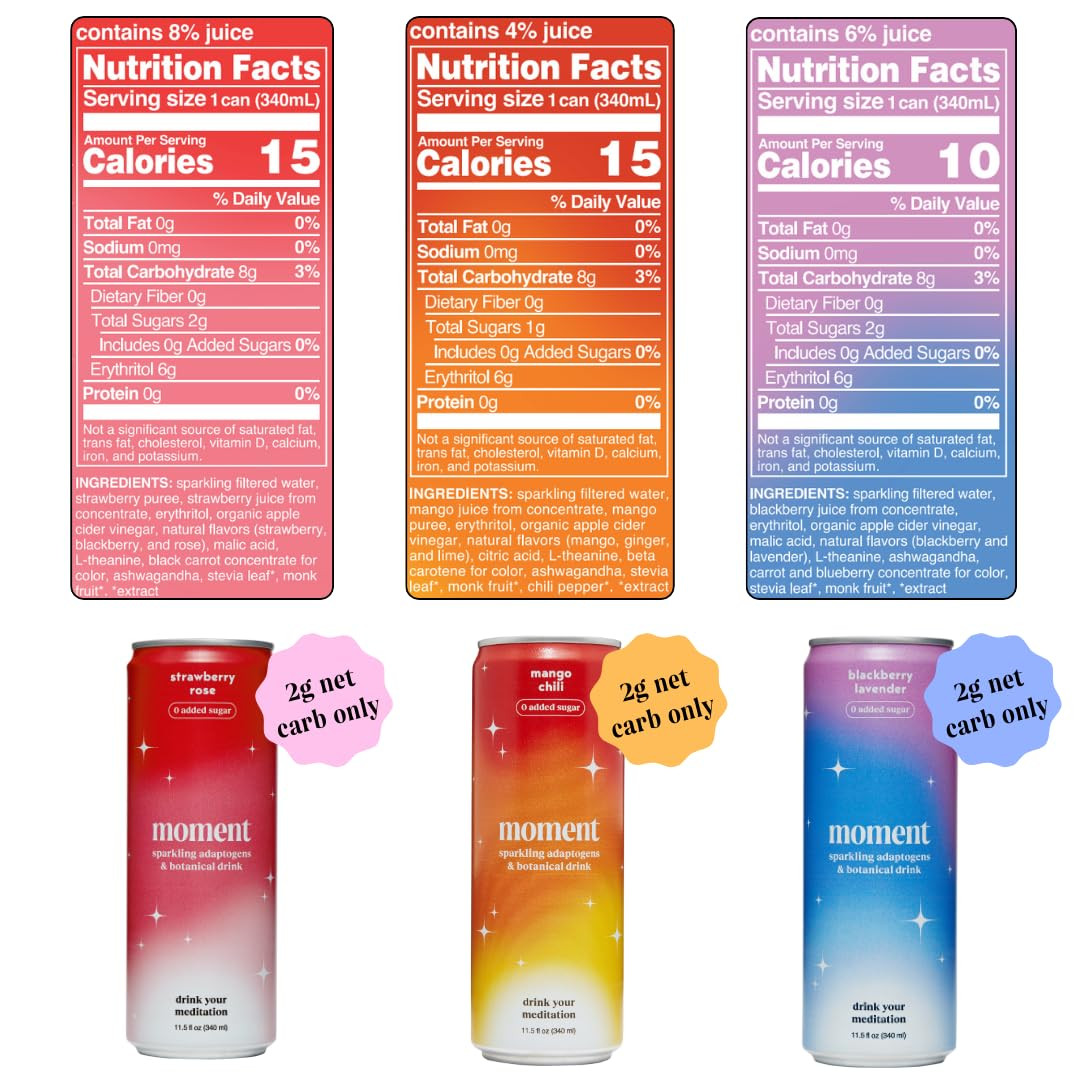 Moment Botanical Soda Soft Drink (Shark Tank) - SPARKLING Drinks | Fruity Fun | L-Theanine & Ashw... | Amazon (US)