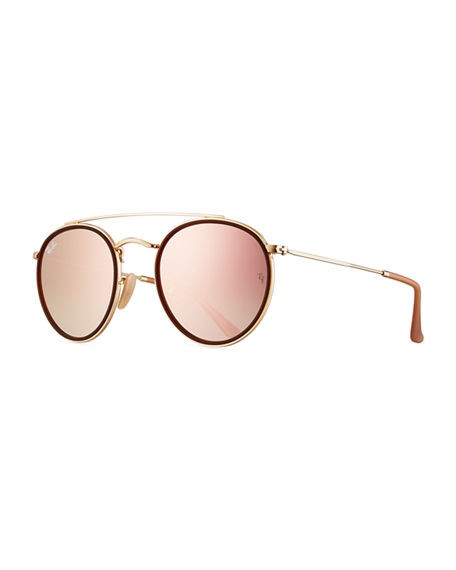 Round Double-Bridge Flash Sunglasses | Neiman Marcus