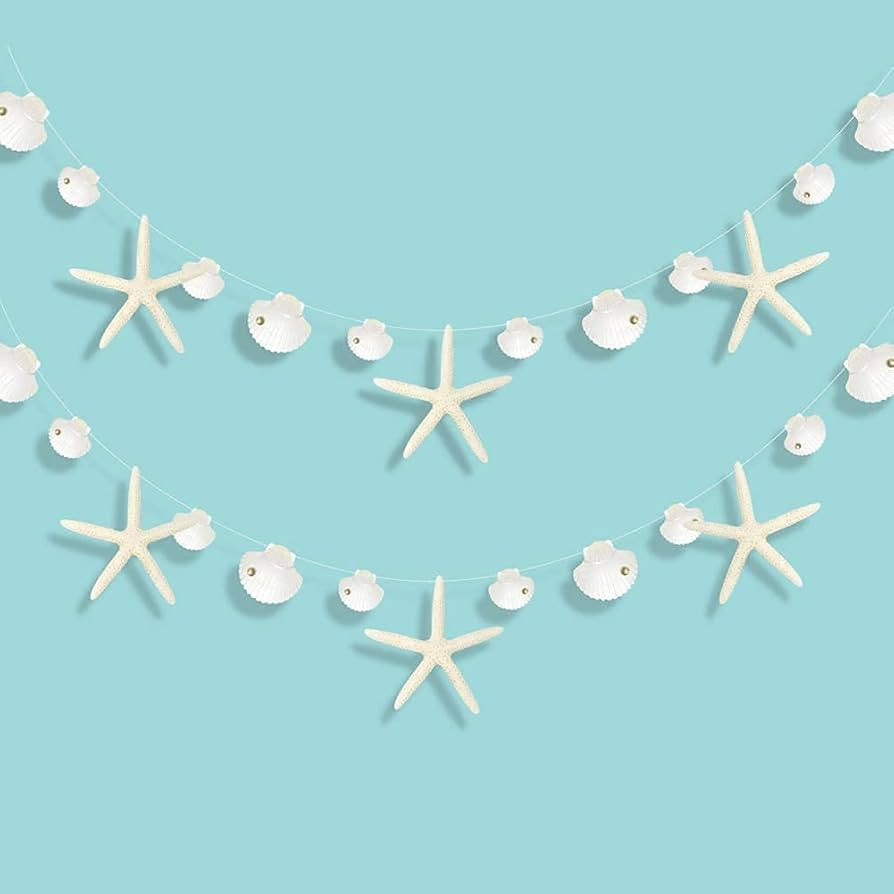 Decor365 White Finger Starfish Sea Shell Garland Ocean Coastal Nautical Party Decoration Starfish... | Amazon (US)