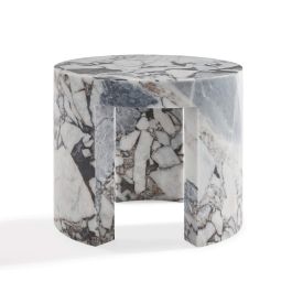 Milan Modern Round Marble Side Table with Curved Block Legs | Eternity Modern