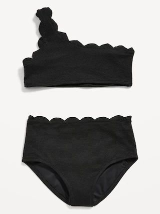 One-Shoulder Scallop-Trim Swim Set for Girls | Old Navy (US)