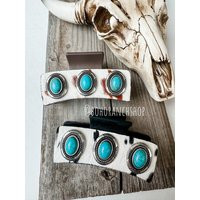 Cowhide Hair Clip - Genuine Cowhide Turquoise Stone Accent Western Rodeo Cowgirl Hair Claw Hairon | Etsy (US)