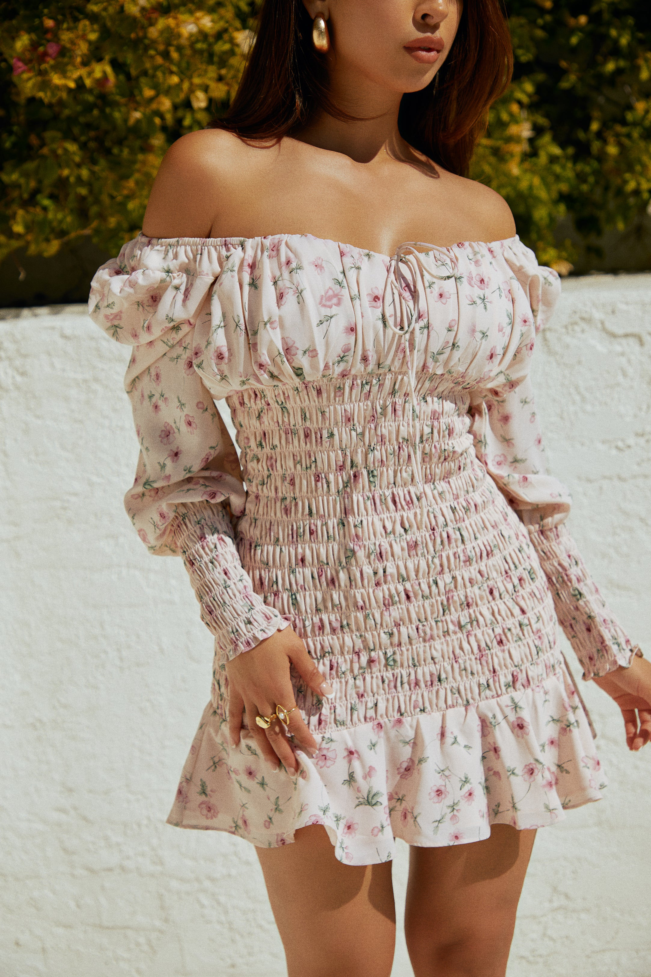 Miss Lola | Poppy Blush Long Sleeve Mini Dress | MISS LOLA