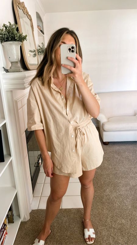 Love this shorts and button down set for summer! Perfectly oversized and comes in a variety of colors. Wearing a size medium  

#summerstyle #casualchicstyle #neutralstyle #amazonfashionfinds #momoutfit #momstyle 

#LTKFind #LTKunder50 #LTKstyletip