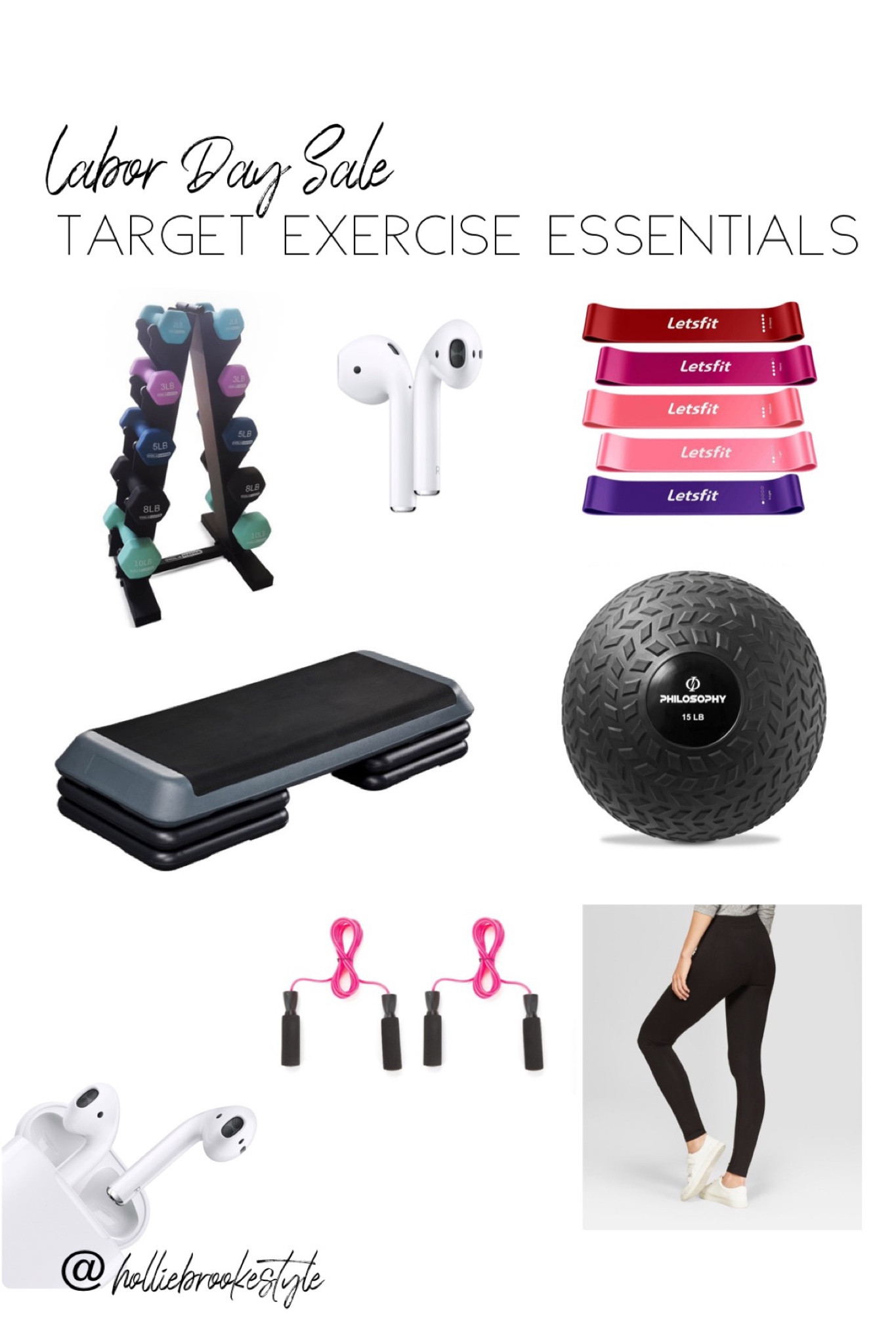Exercise essentials all on sale at Target.

Labor Day sale
Exercise equipment
Weights
Resistance bands
Workout 
AirPods
High waisted leggings 

#LTKfitness #LTKSale #LTKsalealert
