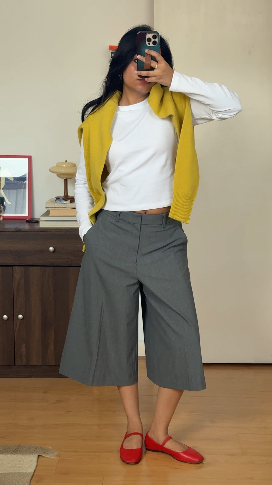 Grey + white with a pop of yellow