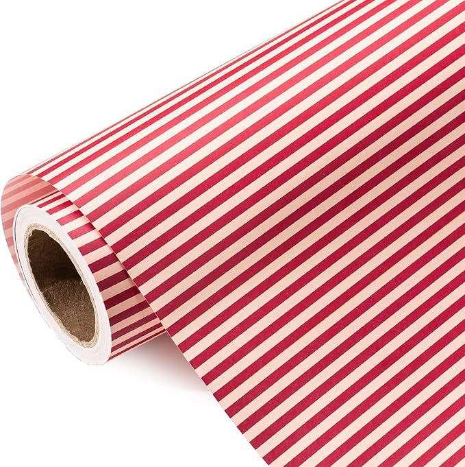 WRAPAHOLIC Kraft Striped Wrapping Paper Roll - Mini Roll - 17 Inch x 16.5 Feet - Classic Red and ... | Amazon (US)