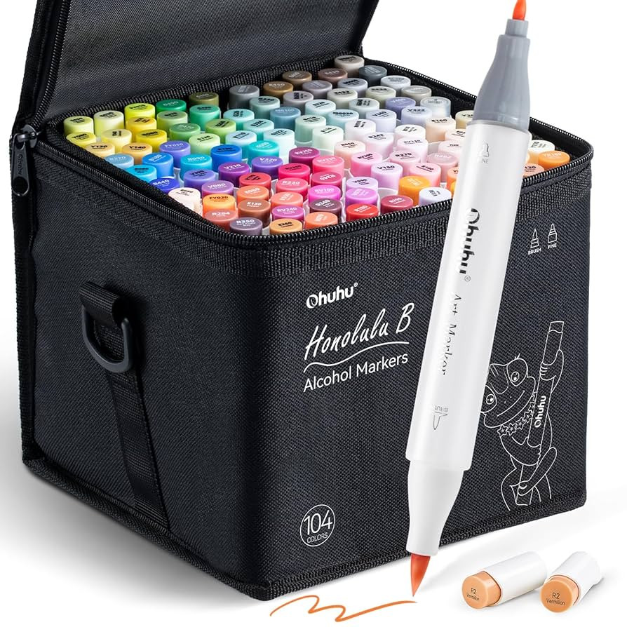 Ohuhu Alcohol Markers Brush Tip- 104-color Double Tipped Alcohol Based Art Marker Set for Artists... | Amazon (US)
