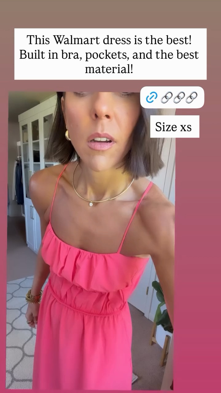 This Walmart dress is the best! Built in bra, pockets, and the best material! Size xs