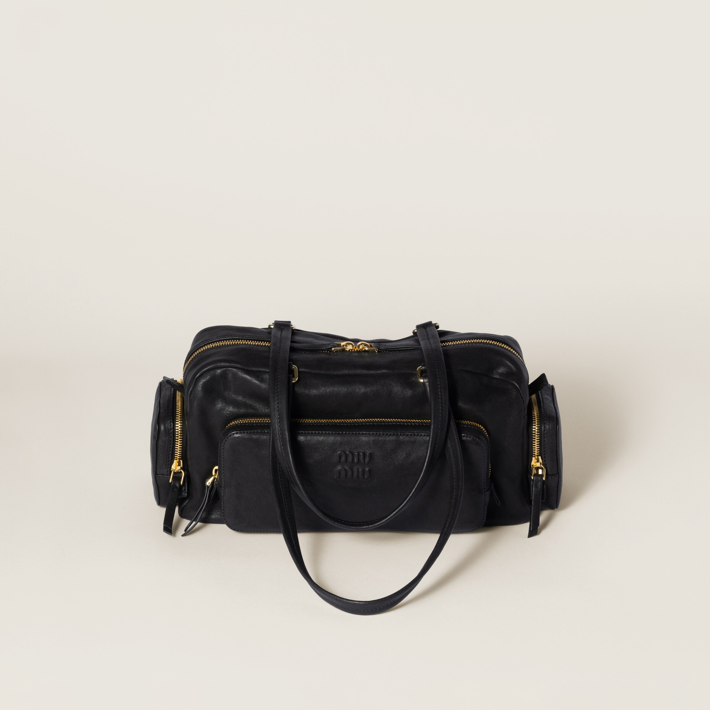 Black Pocket Washed Nappa Leather Bag | Miu Miu | Miu Miu US