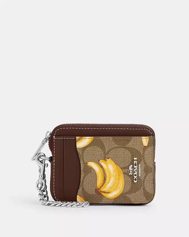 Zip Card Case In Signature Canvas With Banana Print | Coach Outlet