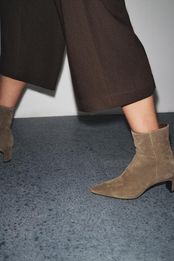 SPLIT SUEDE KITTEN HEEL ANKLE BOOTS | Zara UK