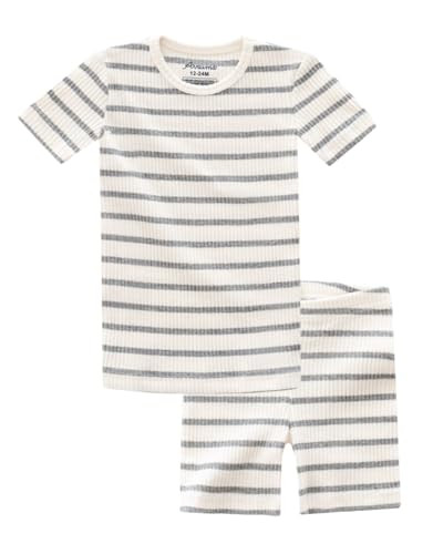 AVAUMA Baby Boys Girls Pajama Set 6M-10Y Kids Cute Toddler Snug fit Pjs Cotton Stripe Short Sleeve Sleepwear (Iv/Gray 7 Years) | Amazon (US)