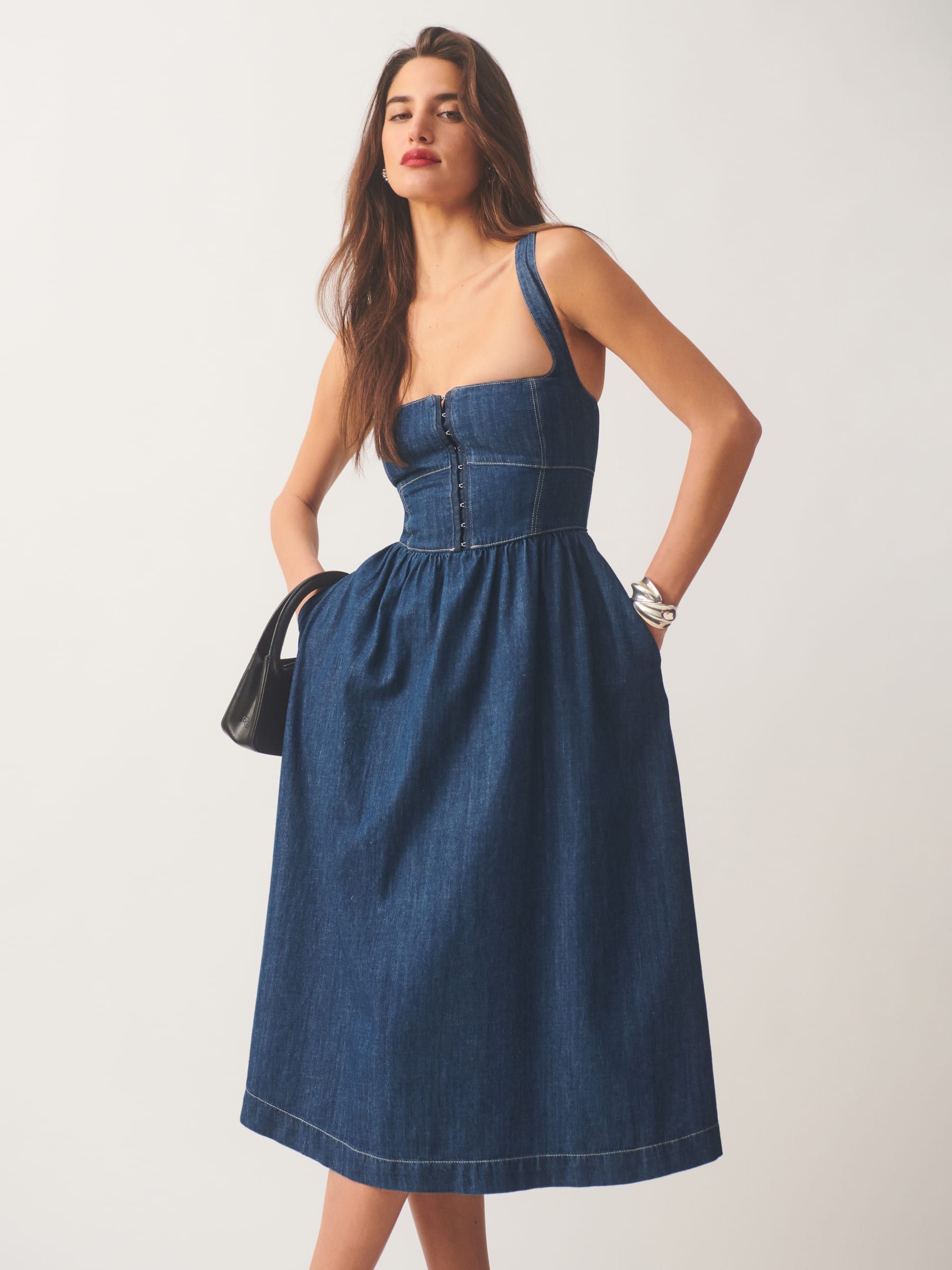 Tagliatelle Denim Midi Dress | Reformation (Global)