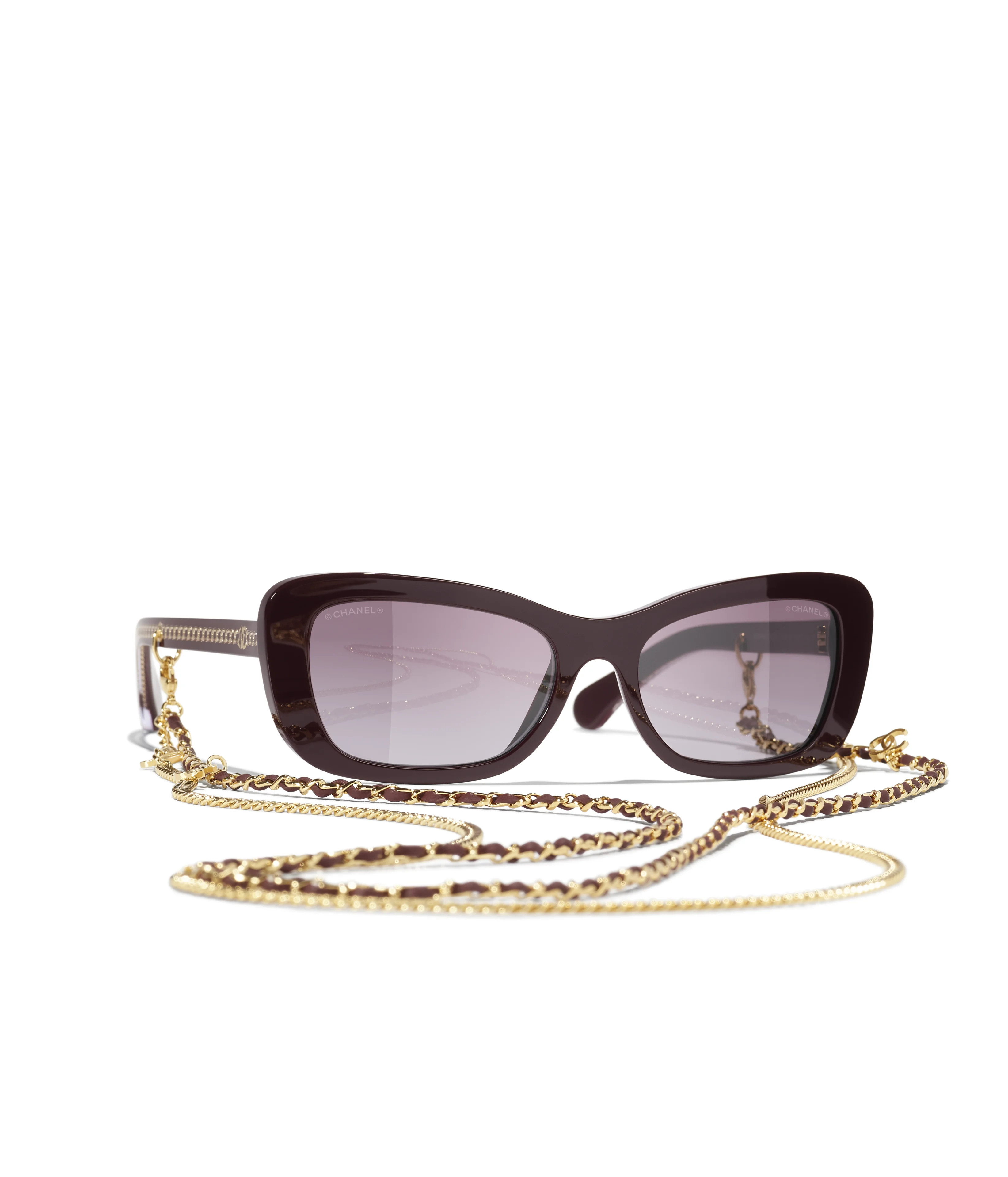 CHANEL Sunglasses: Rectangle Sunglasses, acetate &amp; chain &mdash; Fashion | CHANEL | CHANEL | Chanel, Inc. (US)