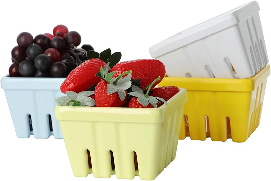 CDOKY Ceramic Berry Basket Set of 4, Colander, Farmhouse Square Bowl. Rustic Kitchen Decor Fruit ... | Amazon (US)