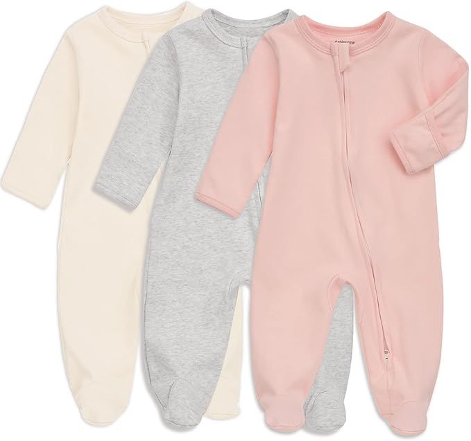 Baby Footie Pajamas with Mitten Cuffs, Double Zipper Infant Cotton Onesie Sleeper Pjs, Newborn Foote | Amazon (US)