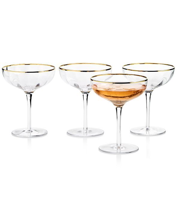 Martha Stewart Collection Clear Optic Coupe Glasses with Gold-Tone Rims, Set of 4, Created for Ma... | Macys (US)