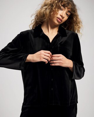Women's Velvet Long Sleeve Button Up Pajama Top in Black size Medium | Soma Pajama Sets | SOMA
