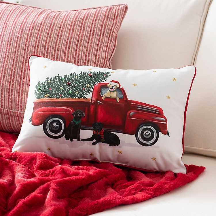New! Dogs in a Truck Christmas Accent Pillow | Kirkland's Home