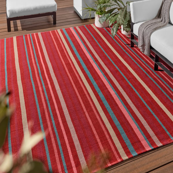 Mazarro Viviana Red (MAZ-04) Handmade Striped Area Rug | Rugs Direct