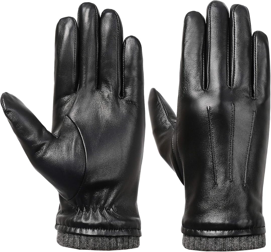 Italian Sheepskin Leather Gloves for Men, Winter Warm Fleece Lined Touch Screen Driving Glove | Amazon (US)