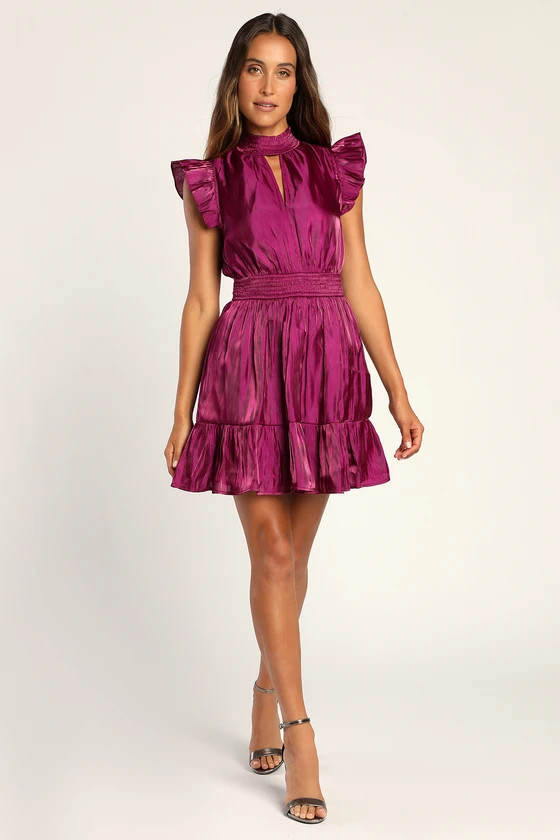 Sheen You Across the Room Magenta Ruffled Smocked Mini Dress | Lulus (US)