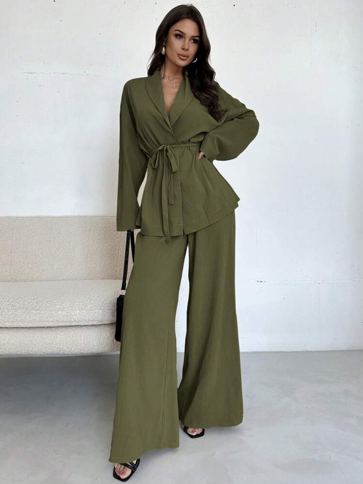 Firerie Elegante conjunto de mujer para trabajo o uso casual que incluye una chaqueta camisera su... | SHEIN