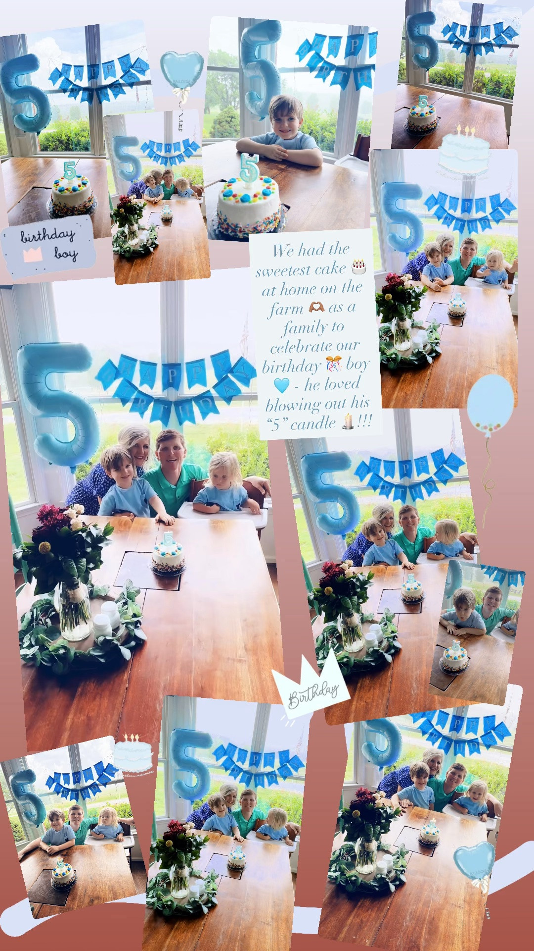 We had the sweetest cake 🎂 at home on the farm 🫶🏽 as a family to celebrate our birthday 🎊 boy 🩵 - he loved blowing out his “5” candle 🕯️!!!
